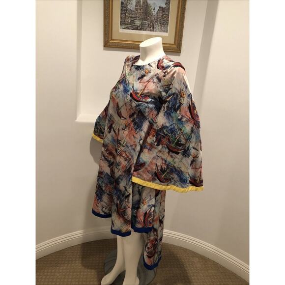 Aftican Design Trish O. Couture High-Low Long  Bell Sleeve Marine Print Dress - Picture 7 of 14